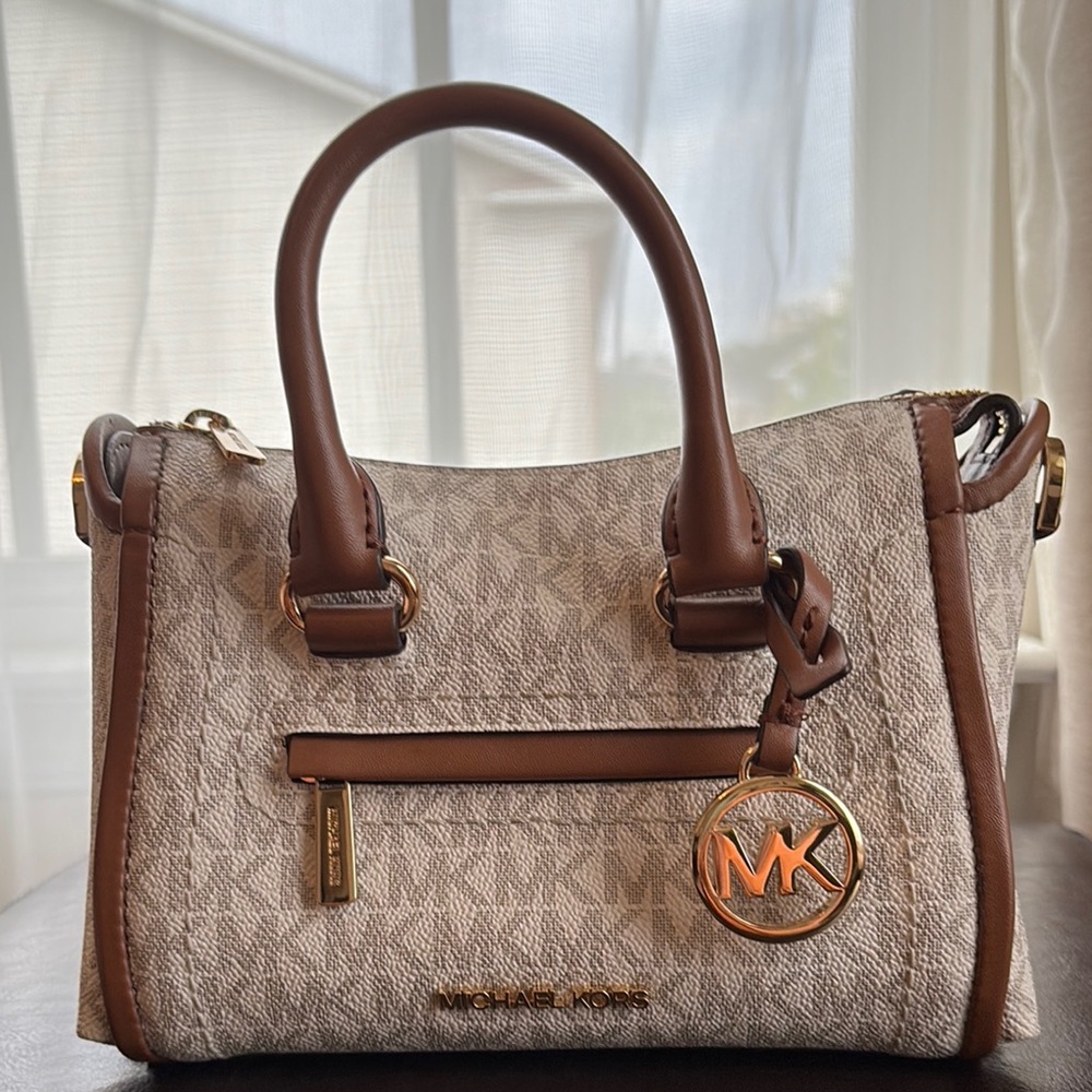 Michael Kors Satchel Brown and Cream Monogram Elegance